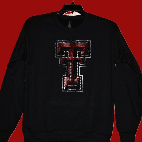 Texas Tech rhinestone bling black sweatshirt S M L XL 2X 3X 4X 5X - Picture 1 of 8